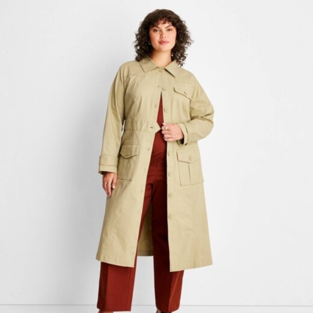 Future Collective Reese Blutstein Light Green Long Sleeve Belted Trench Coat, 1X